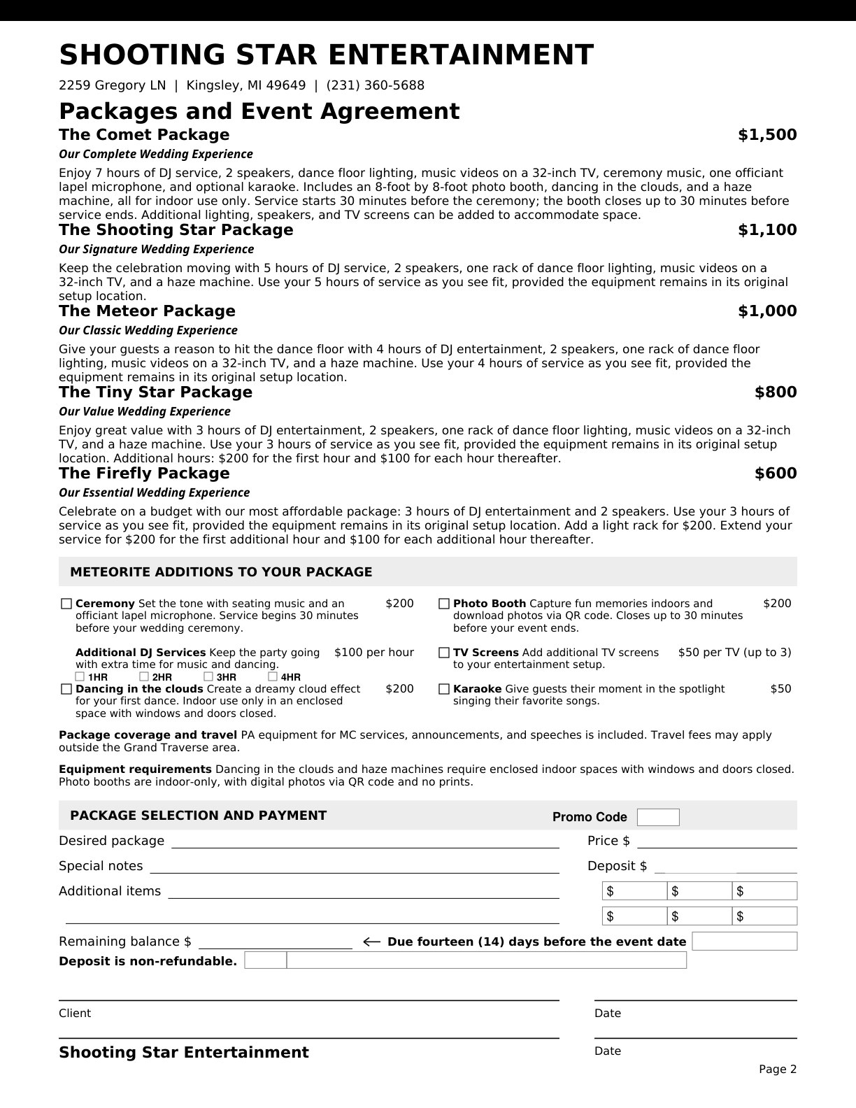 Packages and agreement