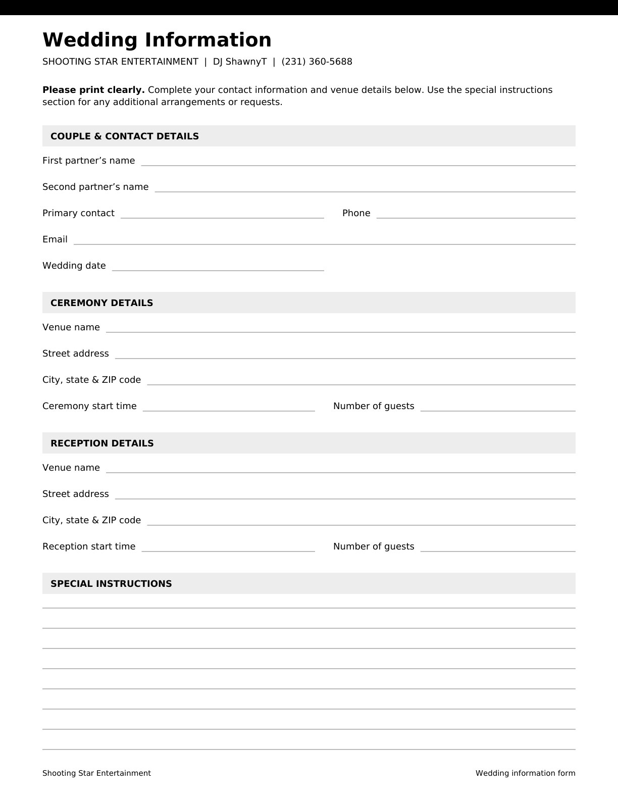 Wedding information
