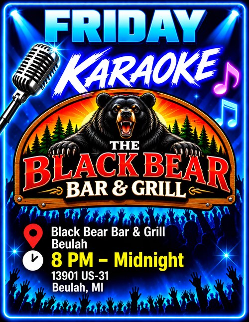 Friday karaoke at Black Bear Bar & Grill in Beulah, 8 PM to midnight